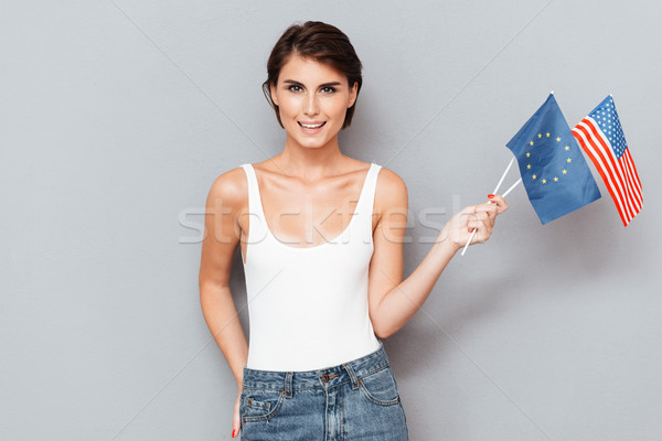 [[stock_photo]]: Patriotique · heureux · femme · européenne · USA