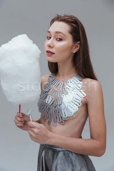 Foto stock: Mujer · hoja · collar · algodón · dulces