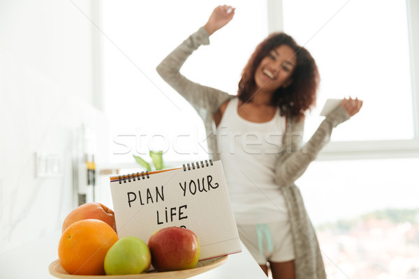 Caderno slogan plano vida frutas Foto stock © deandrobot