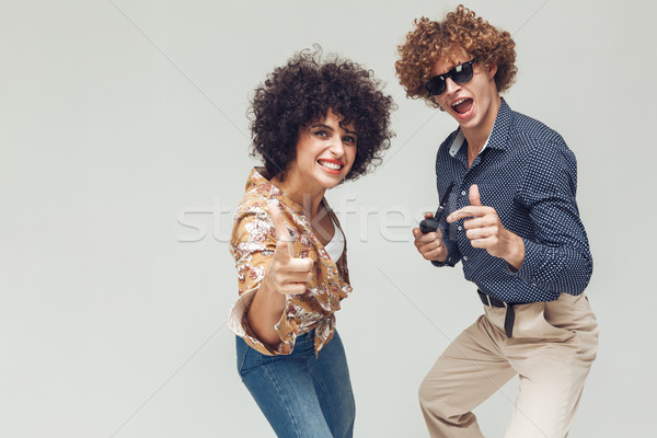 Emotional happy retro loving couple Stock photo © deandrobot