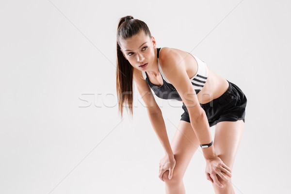 Porträt jungen Sportlerin ruhend Joggen Stock foto © deandrobot