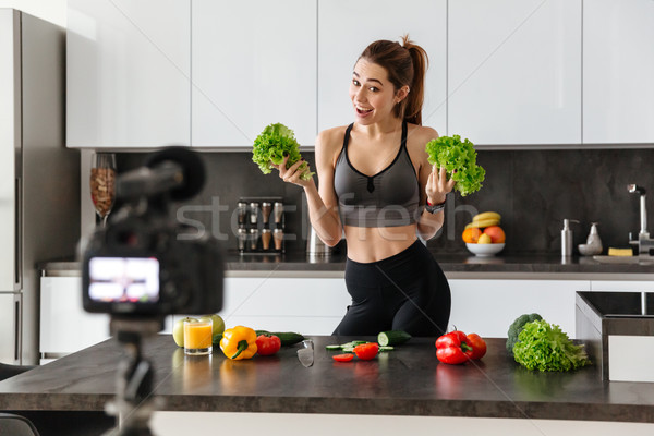 Foto d'archivio: Sani · giovane · ragazza · blog · cibo · sano · dieta