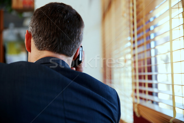 Back view portrait of a businessman talking on the phone at office Stock photo © deandrobot