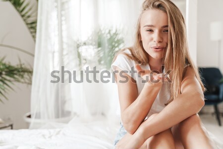 Nyugodt nő fehérnemű portré aranyos szexi Stock fotó © deandrobot