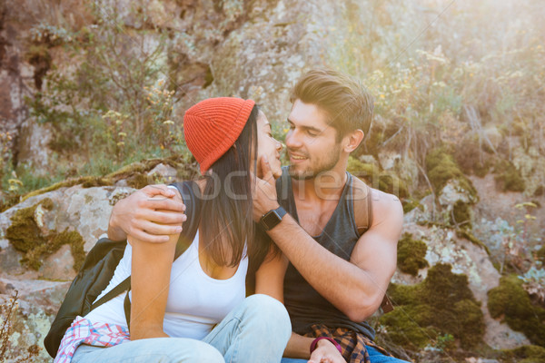 романтические пару рок сидят путешествия молодые Сток-фото © deandrobot