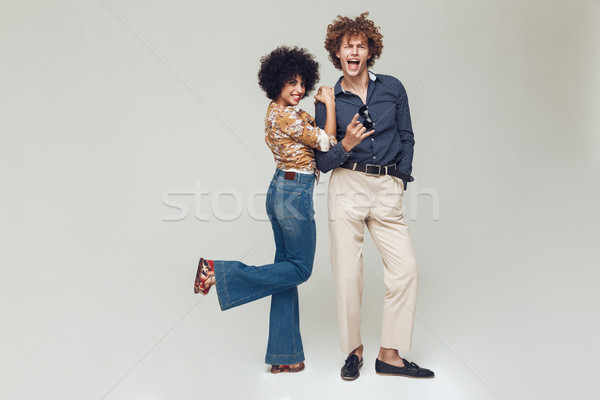 Emotional happy retro loving couple Stock photo © deandrobot