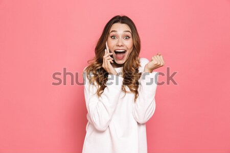 Foto stock: Quadro · surpreendido · mulher · loira · idéia · rosa