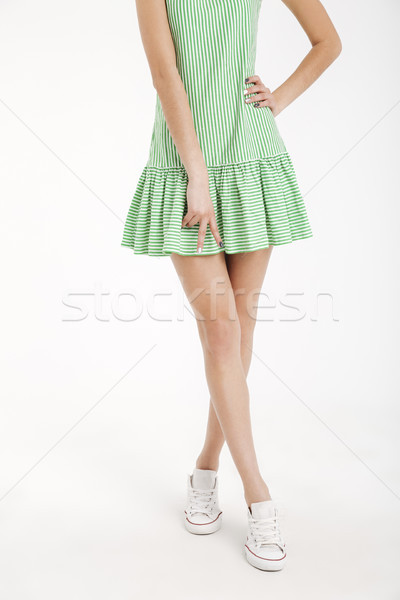 Half lichaam portret jong meisje jurk permanente Stockfoto © deandrobot