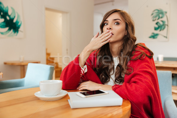 Portrait of a surprised woman covering mouth Stock photo © deandrobot
