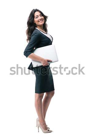 портрет деловая женщина ноутбука счастливым Постоянный Сток-фото © deandrobot