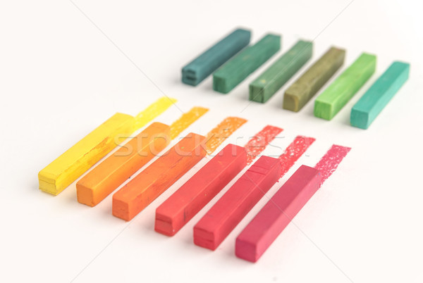 Stock photo: Close up of bunch of square colorful pastel chalks and their pig