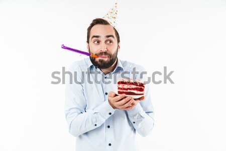 Barbu homme bouteille bière manger [[stock_photo]] © deandrobot