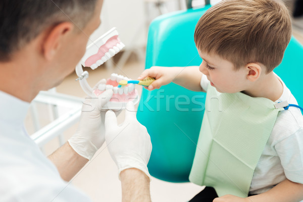 Dentista ensino pequeno menino dentes dental Foto stock © deandrobot