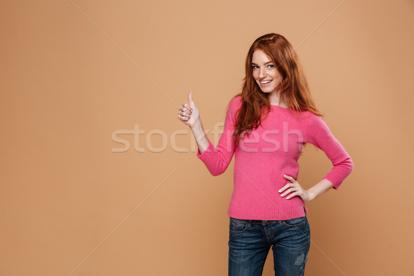 Foto stock: Retrato · jovem · feliz · menina · olhando