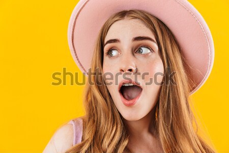 Close up portrait of a surprised girl Stock photo © deandrobot