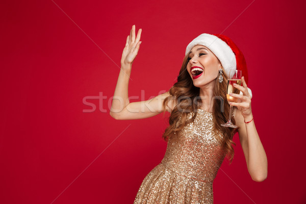 Portrait of a smiling attractive woman in christmas hat Stock photo © deandrobot