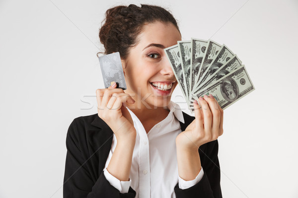 Mutlu genç iş kadını kredi kartı para fotoğraf Stok fotoğraf © deandrobot
