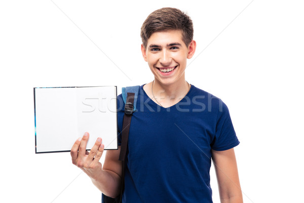 Stockfoto: Glimlachend · mannelijke · student · blanco · papier · geïsoleerd