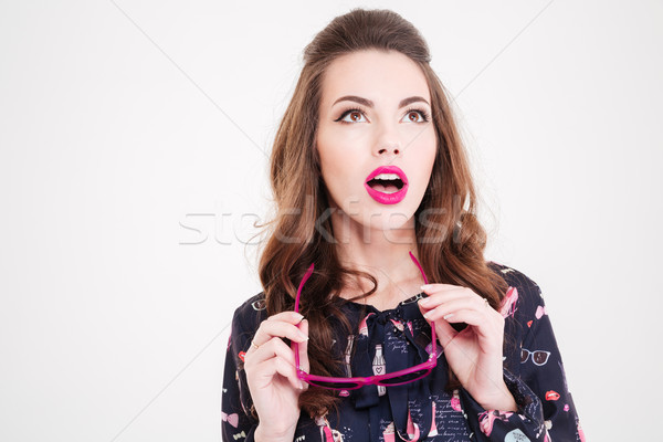 Foto stock: Belo · maravilhado · mulher · jovem · boca