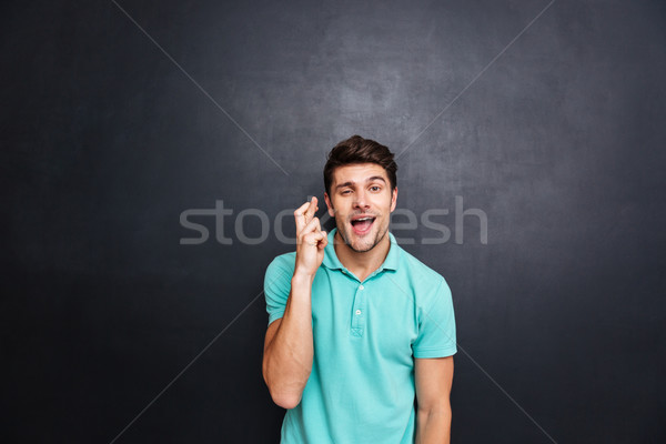 Foto stock: Bonito · moço · dedo · isolado · preto · quadro-negro