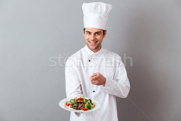 Stock foto: Heiter · jungen · Koch · einheitliche · halten · Salat