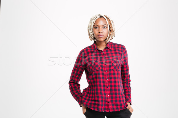 Komoly afroamerikai nő fonatok kockás póló Stock fotó © deandrobot