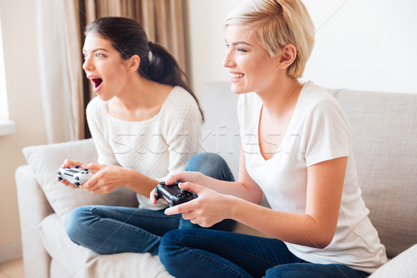 Two women playing video games Stock photo © deandrobot