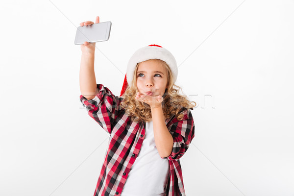 Foto stock: Retrato · nina · Navidad · sombrero · beso