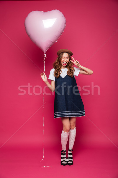 довольно Lady воздушный шар мира жест Сток-фото © deandrobot