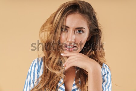 Porträt verspielt attraktive Mädchen gestrickt Pullover Stock foto © deandrobot