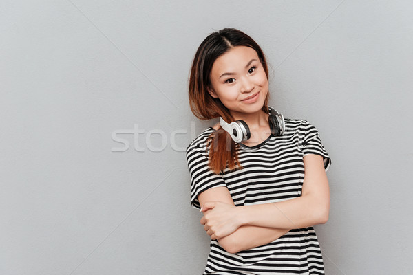 Stockfoto: Mooie · jonge · vrouw · afbeelding · hoofdtelefoon