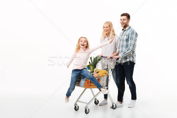 Stock fotó: Teljes · alakos · portré · boldog · család · sétál · bevásárlókocsi · tele