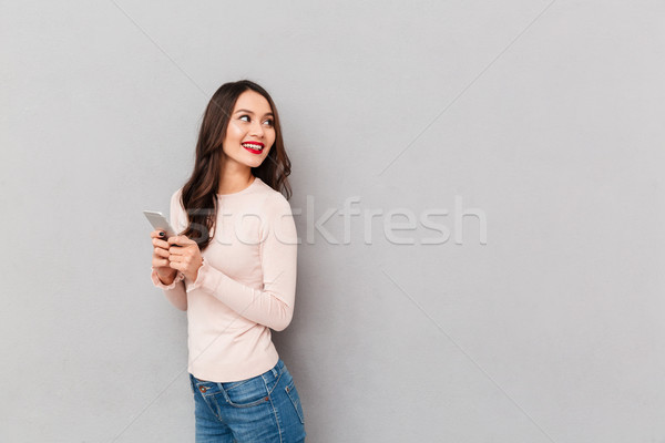 Soddisfatto sorridere adulto ragazza labbra rosse Foto d'archivio © deandrobot