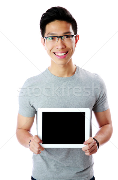 Vrolijk man bril tonen scherm Stockfoto © deandrobot
