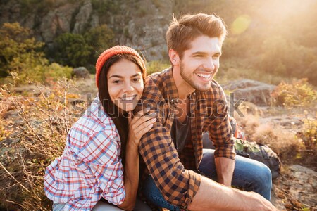 Stock photo: Happy young couple having fun camping at the beach