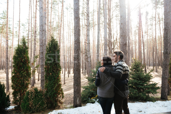 couple hugging againsr forest Stock photo © deandrobot
