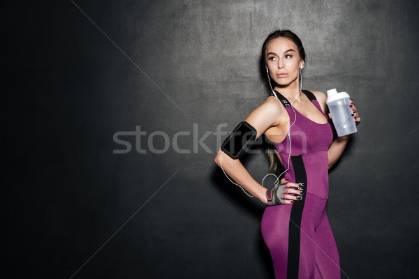 Stockfoto: Portret · gezonde · jonge · fitness · vrouw · veldfles