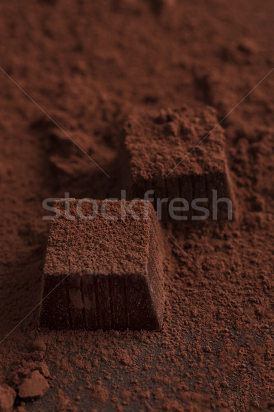 Close up of chocolate candies covered with dark powder Stock photo © deandrobot