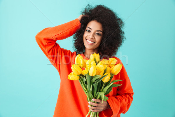 Foto stock: Contenido · americano · mujer · pelo · mirando