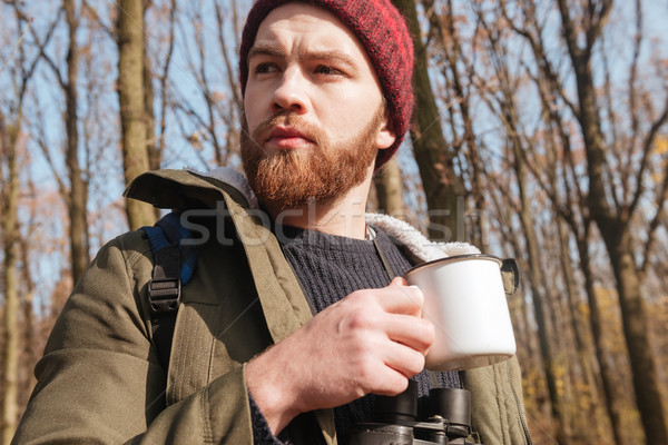 Foto stock: Concentrado · homem · seis · potável · chá