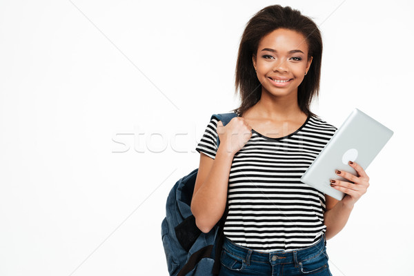 Feliz sonriendo muchacha adolescente mochila pc Foto stock © deandrobot