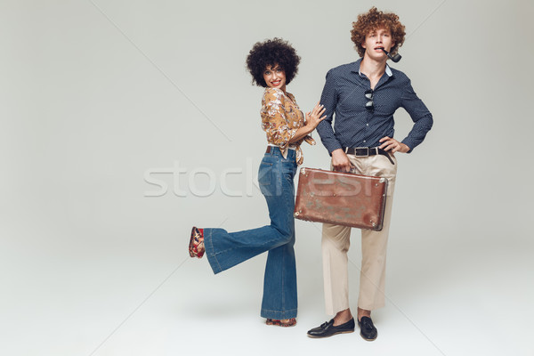 Emotional happy retro loving couple Stock photo © deandrobot