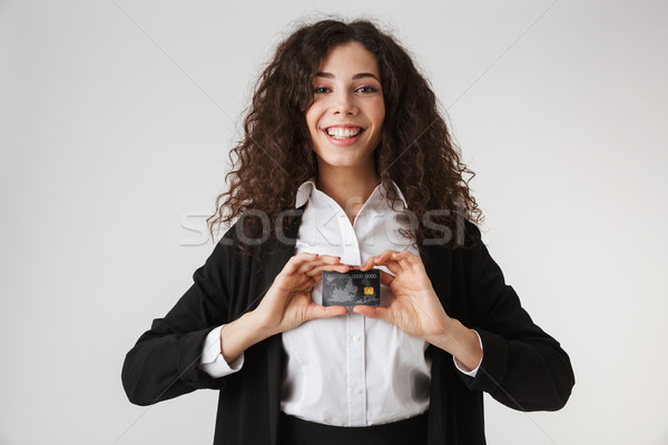 Excitado feliz jóvenes mujer de negocios tarjeta de crédito imagen Foto stock © deandrobot