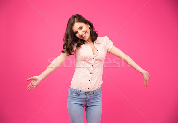 Happiness young woman glad to see you Stock photo © deandrobot