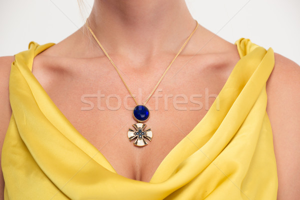 Nyaklánc női nyak közelkép portré lány Stock fotó © deandrobot