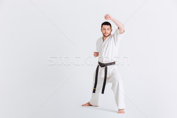 Mannelijke vechter kimono omhoog geïsoleerd witte Stockfoto © deandrobot
