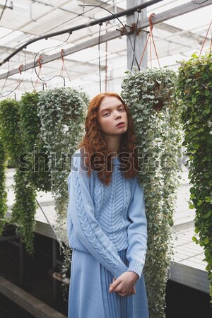 Full length portrait of a young redheaded girl walking Stock photo © deandrobot