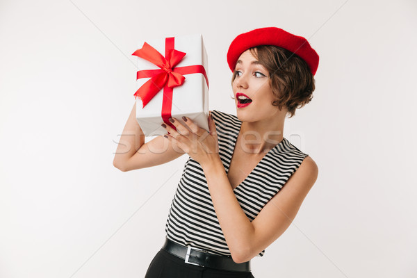 Portrait excité femme rouge béret [[stock_photo]] © deandrobot