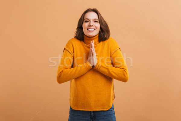 Portret zmartwiony młoda kobieta sweter czeka coś Zdjęcia stock © deandrobot