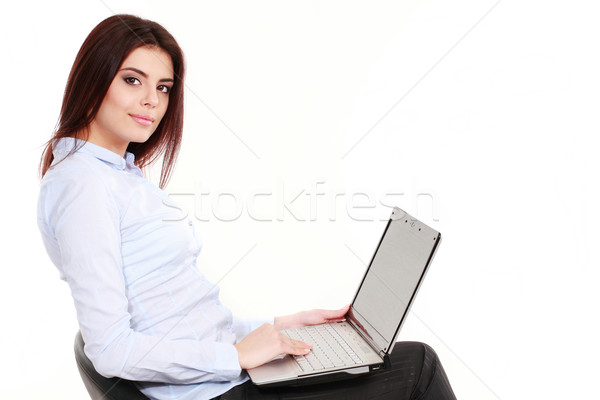 Feliz mujer portátil aislado blanco ordenador Foto stock © deandrobot